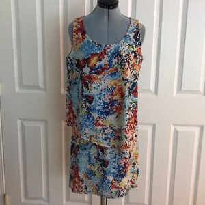 Isle by Melis Kozan Colorful Blue Orange Red Abstract Print Sleeveless Dress M